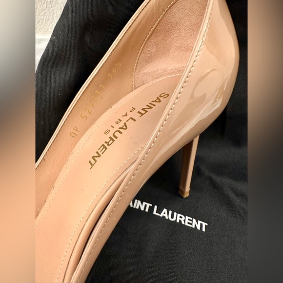 Saint Laurent YSL Zoe 105mm Nude Patent Leather Stiletto Heels 36.5 Authentic - Picture 3 of 10